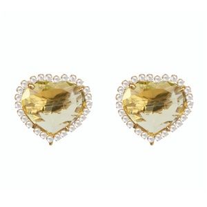 Lemon Quartz & Pearls Heart Earrings